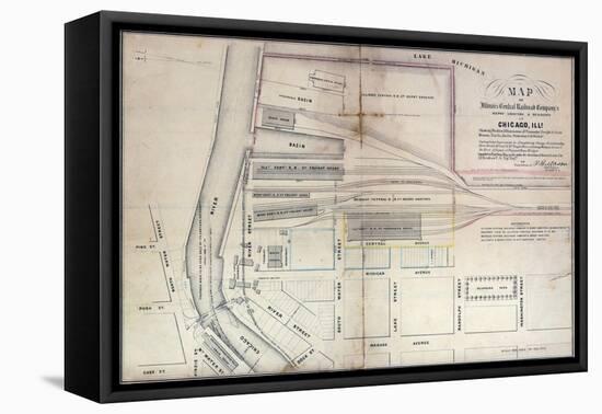 Map of Illinois Central Railroad Company's Depot Grounds and Buildings in Chicago, 1855-Edward Mendel-Framed Stretched Canvas