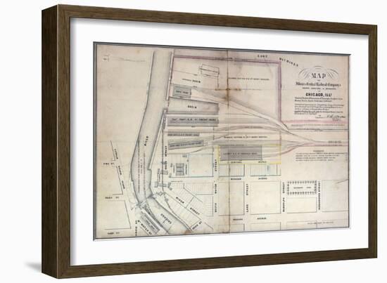 Map of Illinois Central Railroad Company's Depot Grounds and Buildings in Chicago, 1855-Edward Mendel-Framed Giclee Print