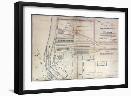 Map of Illinois Central Railroad Company's Depot Grounds and Buildings in Chicago, 1855-Edward Mendel-Framed Giclee Print