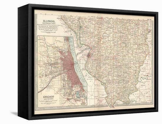 Map of Illinois, Southern Part. United States. Inset Map of Chicago and Vicinity-Encyclopaedia Britannica-Framed Stretched Canvas