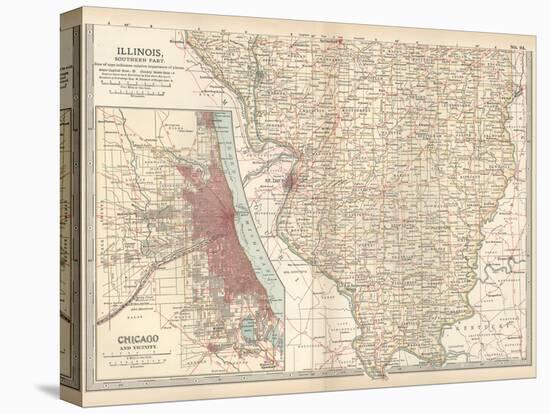 Map of Illinois, Southern Part. United States. Inset Map of Chicago and Vicinity-Encyclopaedia Britannica-Stretched Canvas