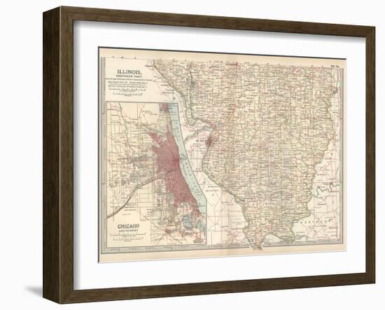 Map of Illinois, Southern Part. United States. Inset Map of Chicago and Vicinity-Encyclopaedia Britannica-Framed Art Print