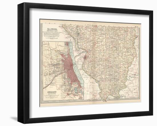 Map of Illinois, Southern Part. United States. Inset Map of Chicago and Vicinity-Encyclopaedia Britannica-Framed Art Print