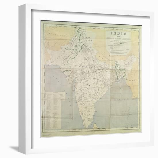 Map of India at Independence, 1947-null-Framed Giclee Print