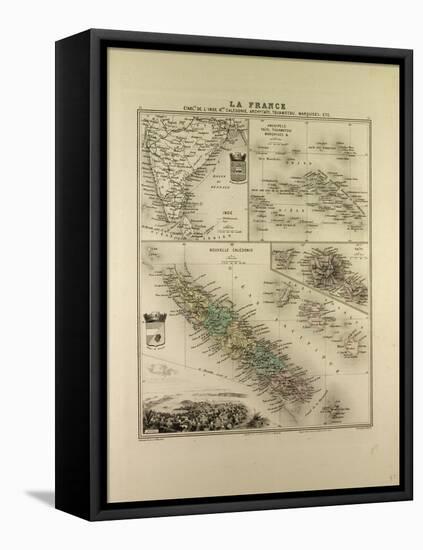 Map of India New Caledonia Tahiti Tuamotu Archipelago Marquesas Islands 1896-null-Framed Stretched Canvas