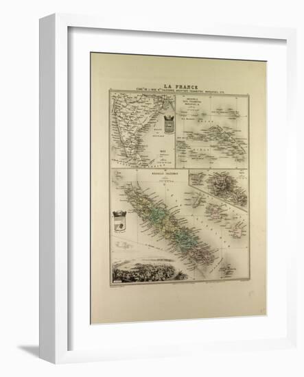 Map of India New Caledonia Tahiti Tuamotu Archipelago Marquesas Islands 1896-null-Framed Giclee Print