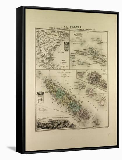 Map of India New Caledonia Tahiti Tuamotu Archipelago Marquesas Islands 1896-null-Framed Stretched Canvas
