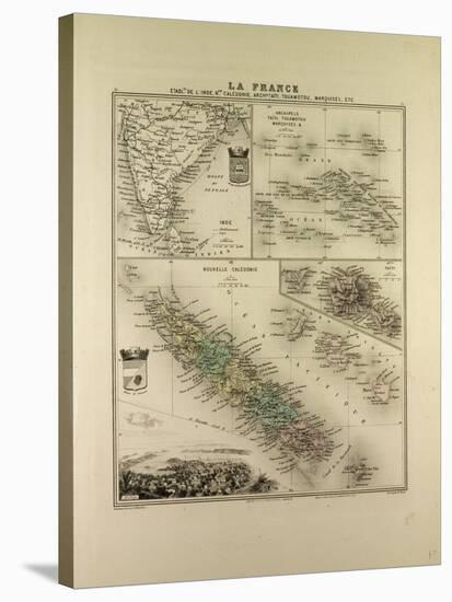 Map of India New Caledonia Tahiti Tuamotu Archipelago Marquesas Islands 1896-null-Stretched Canvas