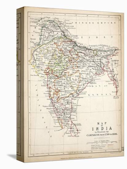 Map of India, Published by William Blackwood and Sons, Edinburgh and London, 1848-Alexander Keith Johnston-Stretched Canvas