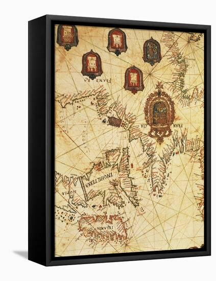 Map of Ireland and Coasts of France, Flanders and Great Britain, from Portolan Chart-null-Framed Stretched Canvas