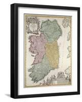 Map of Ireland, Provinces of Ulster, Munster, Connaught and Leinster, by Johann B. Homann, c.1730-Johann Baptista Homann-Framed Giclee Print