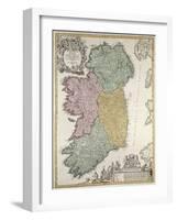 Map of Ireland, Provinces of Ulster, Munster, Connaught and Leinster, by Johann B. Homann, c.1730-Johann Baptista Homann-Framed Giclee Print