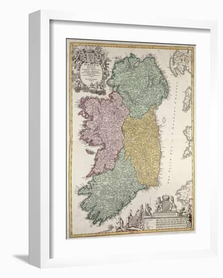 Map of Ireland, Provinces of Ulster, Munster, Connaught and Leinster, by Johann B. Homann, c.1730-Johann Baptista Homann-Framed Giclee Print