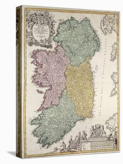 Map of Ireland, Provinces of Ulster, Munster, Connaught and Leinster, by Johann B. Homann, c.1730-Johann Baptista Homann-Stretched Canvas