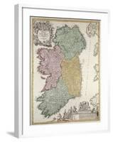 Map of Ireland, Provinces of Ulster, Munster, Connaught and Leinster, by Johann B. Homann, c.1730-Johann Baptista Homann-Framed Giclee Print