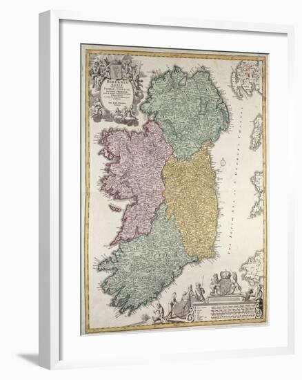 Map of Ireland, Provinces of Ulster, Munster, Connaught and Leinster, by Johann B. Homann, c.1730-Johann Baptista Homann-Framed Giclee Print