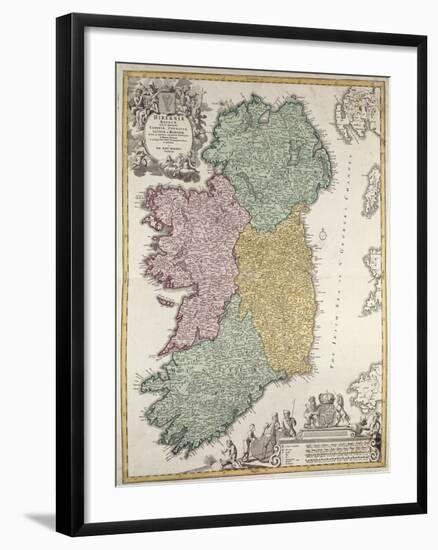 Map of Ireland, Provinces of Ulster, Munster, Connaught and Leinster, by Johann B. Homann, c.1730-Johann Baptista Homann-Framed Giclee Print