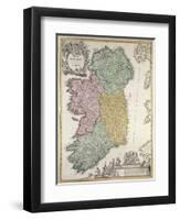 Map of Ireland, Provinces of Ulster, Munster, Connaught and Leinster, by Johann B. Homann, c.1730-Johann Baptista Homann-Framed Giclee Print