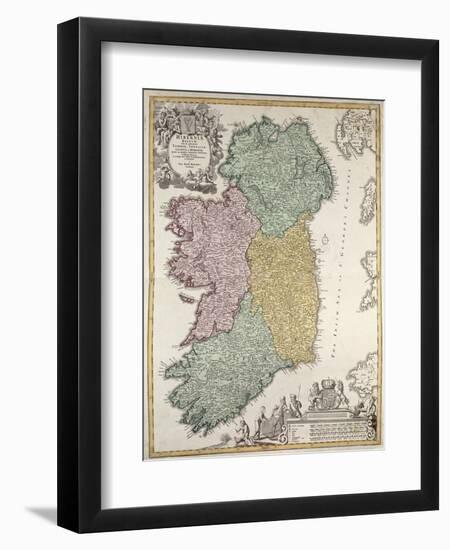 Map of Ireland, Provinces of Ulster, Munster, Connaught and Leinster, by Johann B. Homann, c.1730-Johann Baptista Homann-Framed Giclee Print