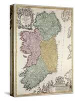 Map of Ireland, Provinces of Ulster, Munster, Connaught and Leinster, by Johann B. Homann, c.1730-Johann Baptista Homann-Stretched Canvas
