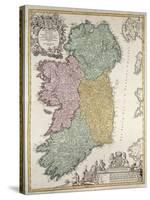 Map of Ireland, Provinces of Ulster, Munster, Connaught and Leinster, by Johann B. Homann, c.1730-Johann Baptista Homann-Stretched Canvas