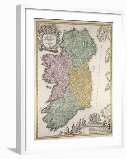 Map of Ireland, Provinces of Ulster, Munster, Connaught and Leinster, by Johann B. Homann, c.1730-Johann Baptista Homann-Framed Giclee Print