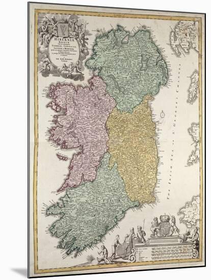 Map of Ireland, Provinces of Ulster, Munster, Connaught and Leinster, by Johann B. Homann, c.1730-Johann Baptista Homann-Mounted Giclee Print