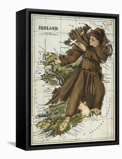 Map Of Ireland Representing St Patrick Driving Out the Snakes-Lilian Lancaster-Framed Stretched Canvas