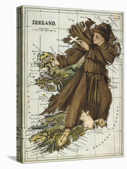 Map Of Ireland Representing St Patrick Driving Out the Snakes-Lilian Lancaster-Stretched Canvas