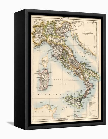 Map of Italy, 1870s-null-Framed Stretched Canvas