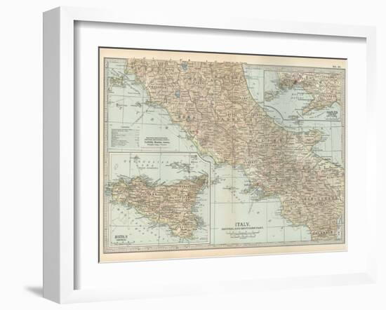 Map of Italy. Central and Southern Part. Insets of Sicily (Sicilia) and Naples (Napoli)-Encyclopaedia Britannica-Framed Art Print