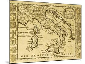 Map Of Italy Framed By Territorial Crests. May Be Dated To The Beginning Of Xviii Sec-marzolino-Mounted Art Print