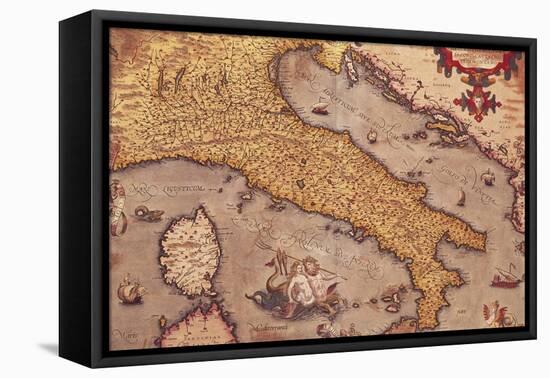 Map of Italy from Theatrum Orbis Terrarum-Abraham Ortelius-Framed Stretched Canvas