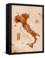 Map of Italy in Old Style in Vector Format, Brown Graphics in a Retro Style-anna42f-Framed Stretched Canvas