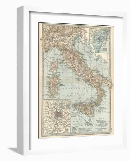 Map of Italy. Insets of Rome (Roma) and Vicinity, and Venice (Venezia) and Vicinity-Encyclopaedia Britannica-Framed Art Print