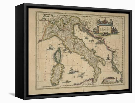 Map of Italy-Joan Blaeu-Framed Stretched Canvas