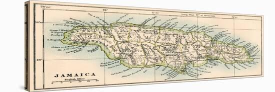 Map of Jamaica, circa 1870 - Lithography - (Map of Jamaica, 1870S. Color Lithograph)-null-Stretched Canvas