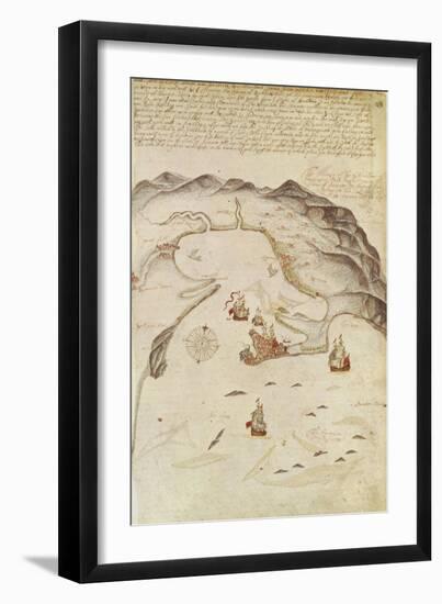 Map of Jamaica, Port Royal before Earthquake in 1692, from Journal by Edward Barlow-null-Framed Giclee Print