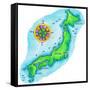 Map of Japan-Jennifer Thermes-Framed Stretched Canvas