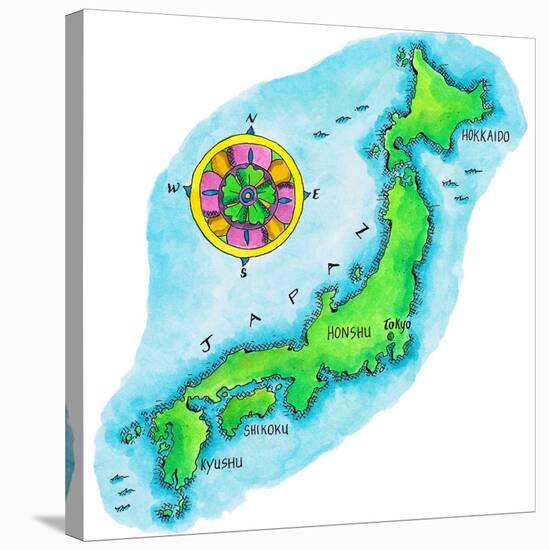 Map of Japan-Jennifer Thermes-Stretched Canvas