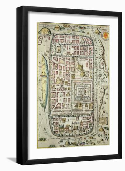 Map of Jerusalem and the Surrounding Area, from Civitates Orbis Terrarum by Georg Braun-Joris Hoefnagel-Framed Giclee Print