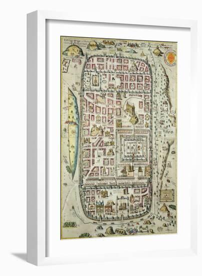 Map of Jerusalem and the Surrounding Area, from Civitates Orbis Terrarum by Georg Braun-Joris Hoefnagel-Framed Giclee Print
