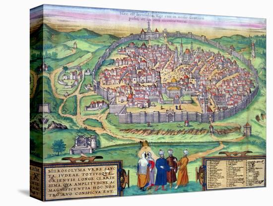 Map of Jerusalem, from "Civitates Orbis Terrarum" by Georg Braun and Frans Hogenberg, circa 1572-Joris Hoefnagel-Stretched Canvas