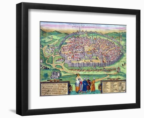 Map of Jerusalem, from "Civitates Orbis Terrarum" by Georg Braun and Frans Hogenberg, circa 1572-Joris Hoefnagel-Framed Giclee Print