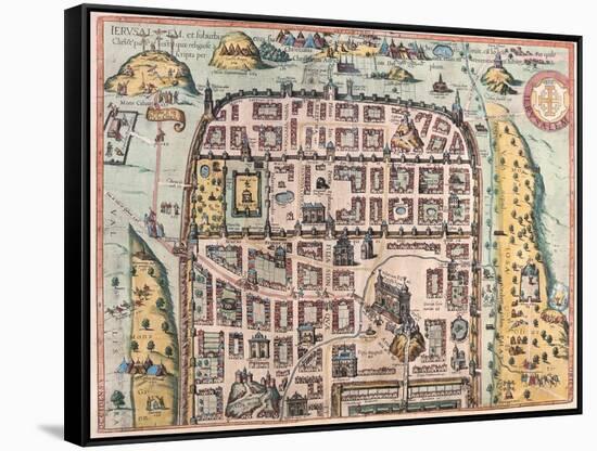 Map of Jerusalem from Civitates Orbis Terrarum-null-Framed Stretched Canvas
