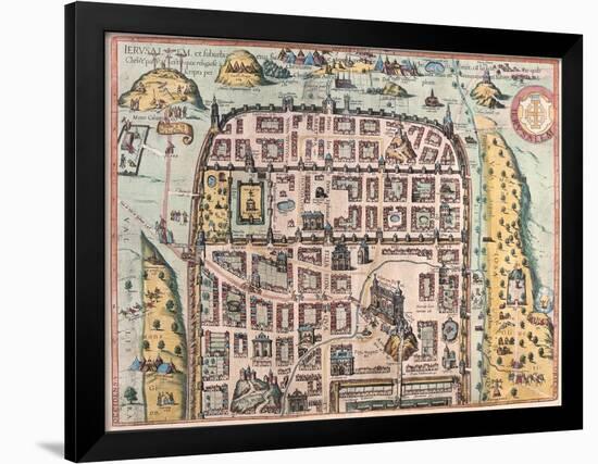 Map of Jerusalem from Civitates Orbis Terrarum-null-Framed Giclee Print