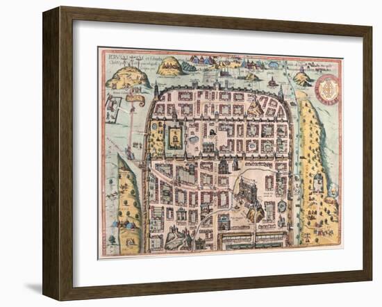 Map of Jerusalem from Civitates Orbis Terrarum-null-Framed Giclee Print