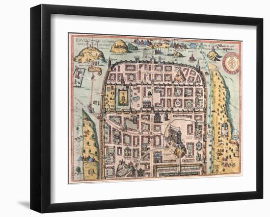 Map of Jerusalem from Civitates Orbis Terrarum-null-Framed Giclee Print