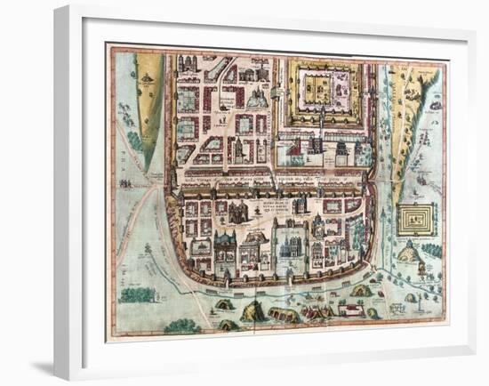 Map of Jerusalem from Civitates Orbis Terrarum-null-Framed Giclee Print