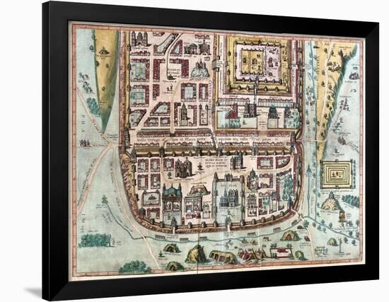 Map of Jerusalem from Civitates Orbis Terrarum-null-Framed Giclee Print